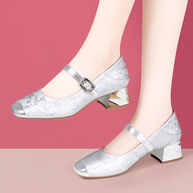 2.5cm 4cm Breathable Comfortable Shallow Mouth Floral National Flat Platform Shoes 2025 Spring Soft Leather Mary Janes Mom Dance