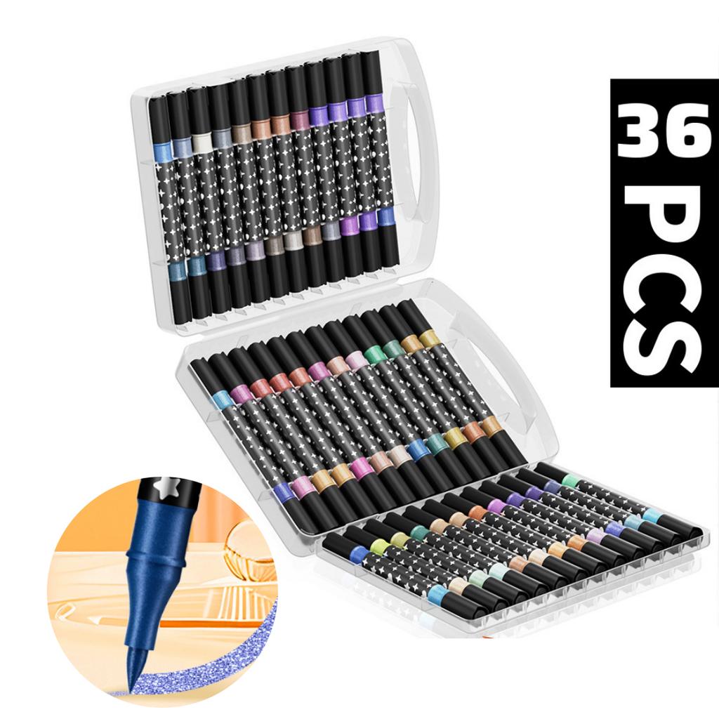 Dual-Tip Dual-Color Glitter Flash Marker Pens with Flash Powder Effect, Quick-Dry for Crafts, Scrapbooking, Presentation, Office