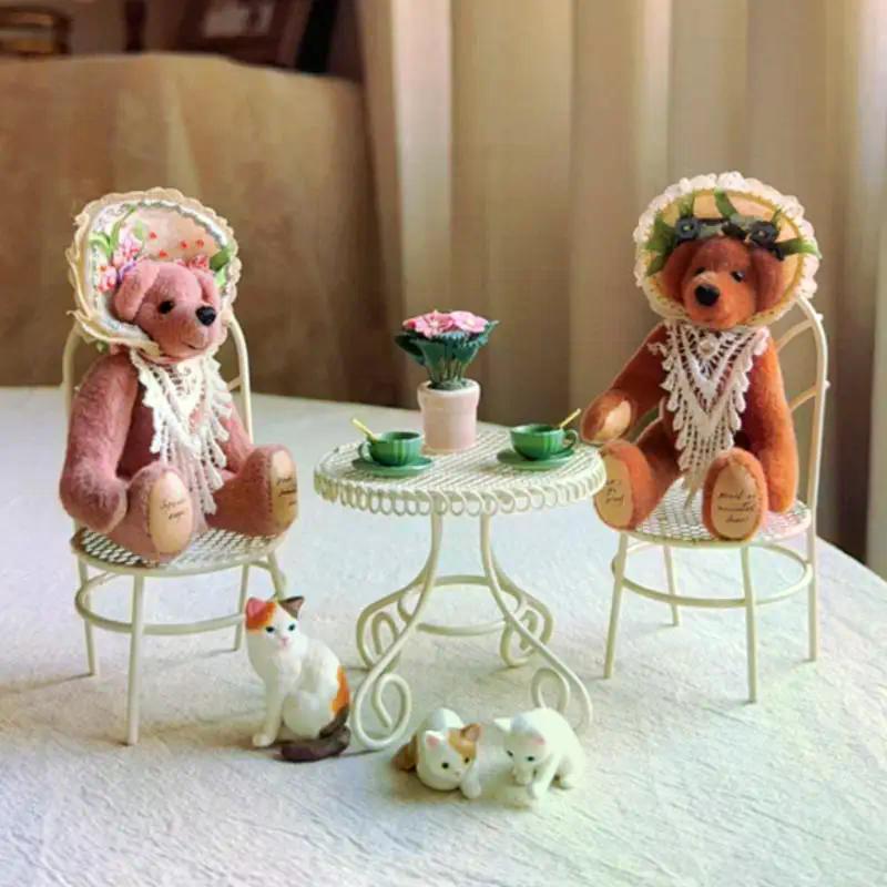 1/3 Pcs Dollhouse Garden Display Ornament Prop Accessory Miniature Table Chair Model Tiny Home Decor Iron Furniture