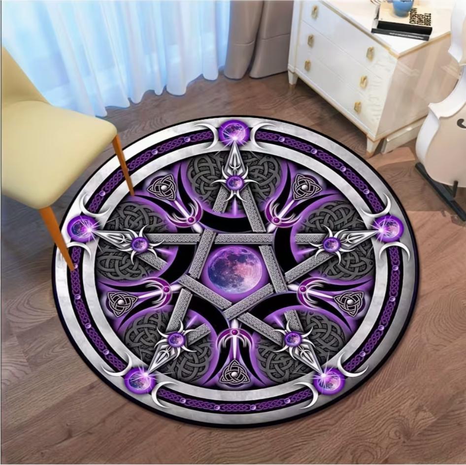 Purple Glow Hexagram Magic Rug Anti-slip Soft Easy To Clean Fits Study Rooms or Vacation Homes Adds Mystical Vibe Daily Area Rug