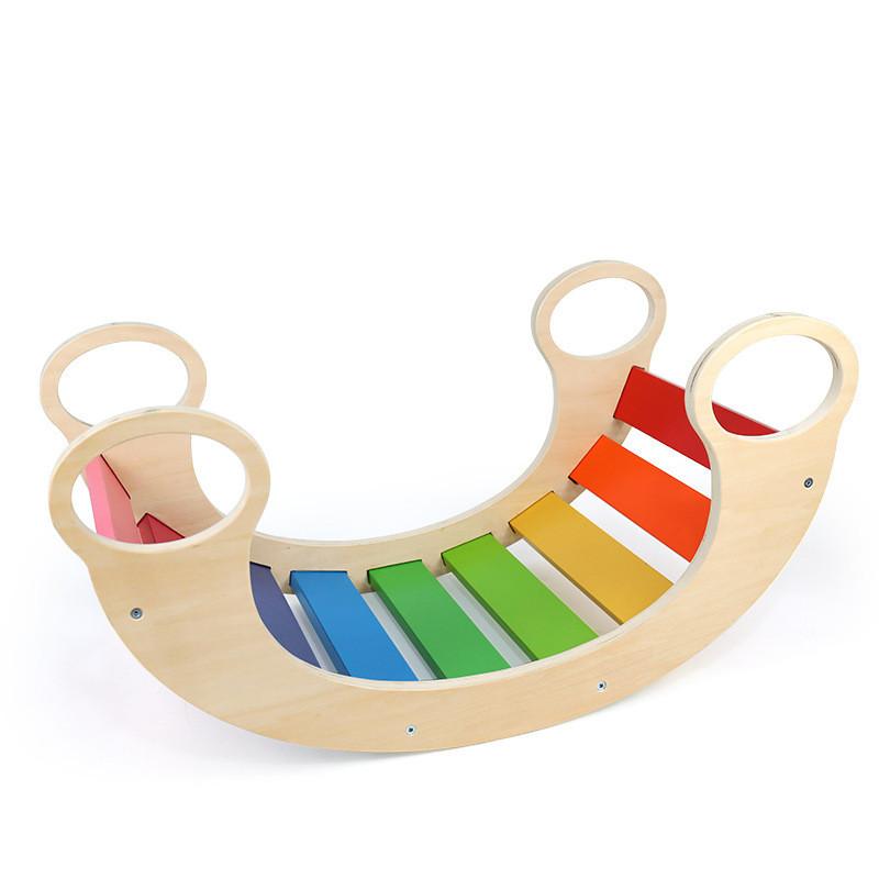 Wooden Balance Board For Kids Indoor Play With Rainbow Rocker For Sensory Development