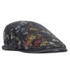 Peony Flower Washed Denim Beret Women's Printed Cap Painters Hat Newsboy Cap
