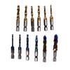 12Pcs Combined Tap Drill Bit Set HSS Metric Blue Plating Imperial Ti Plated 14in Hex Shank