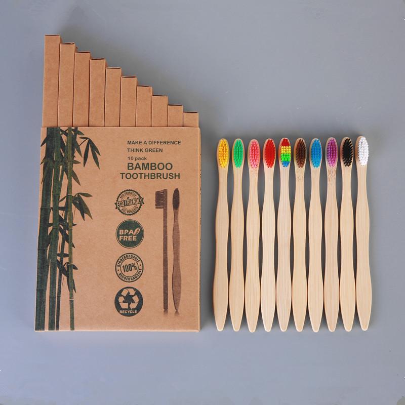 Bamboo Toothbrush Set for Kids & Adults - Round Handle (4, 5, 8, 10 pcs) with Optional Logo