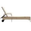 Sun Lounger with Wheels and Cushion Beige Poly Rattan