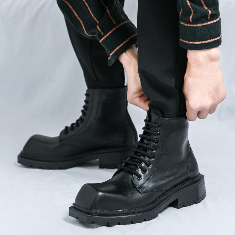 2024 British Retro Plus Size Men's High-top Martin Boots - Autumn/Winter Casual Trendy Height-boosting Leather Boots