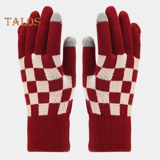 3 st/set Unisex Vintermössa Halsduk Handskar Set Förtjockad Varm Mössa Rutigt Tryck Elastiska Pekskärmshandskar Vindtät Vinter Utomhus Cykling Kupolhatt