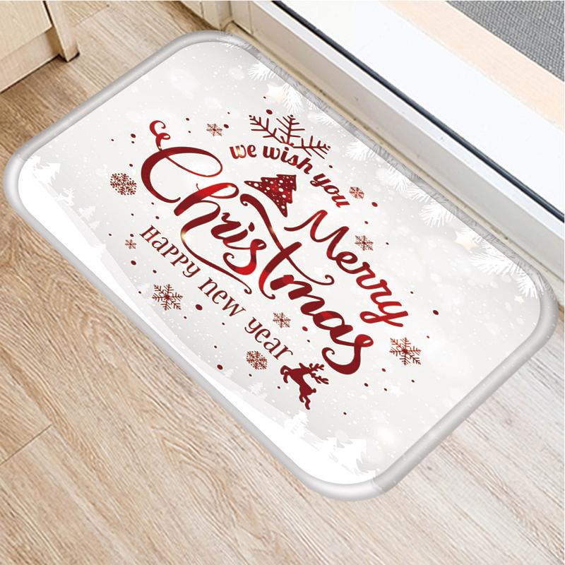 Merry Christmas and New Year Home Decoration Entrance Door Mat Bathroom Kitchen Non-Slip Floor Mat Living Room Hallway Carpet