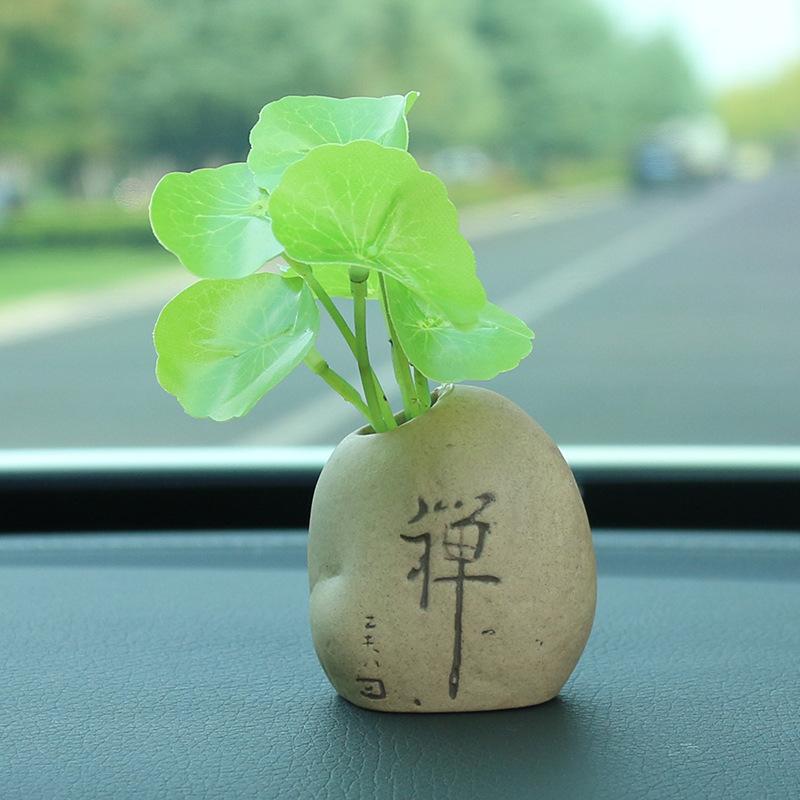 Car Ornoments Creative Simulation Plant Coppery Herb Zen Potted Stone Decoration Solid Ointment Luxury Cars Interior Accessories