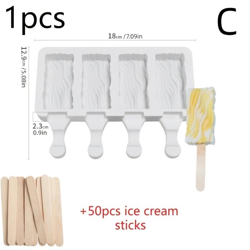 

Silicone Ice Cream Maker 4 Cavities Popsicle Mold with Wooden Sticks Oval Cake Chocolate Baking Tools Reusable Dessert Molds