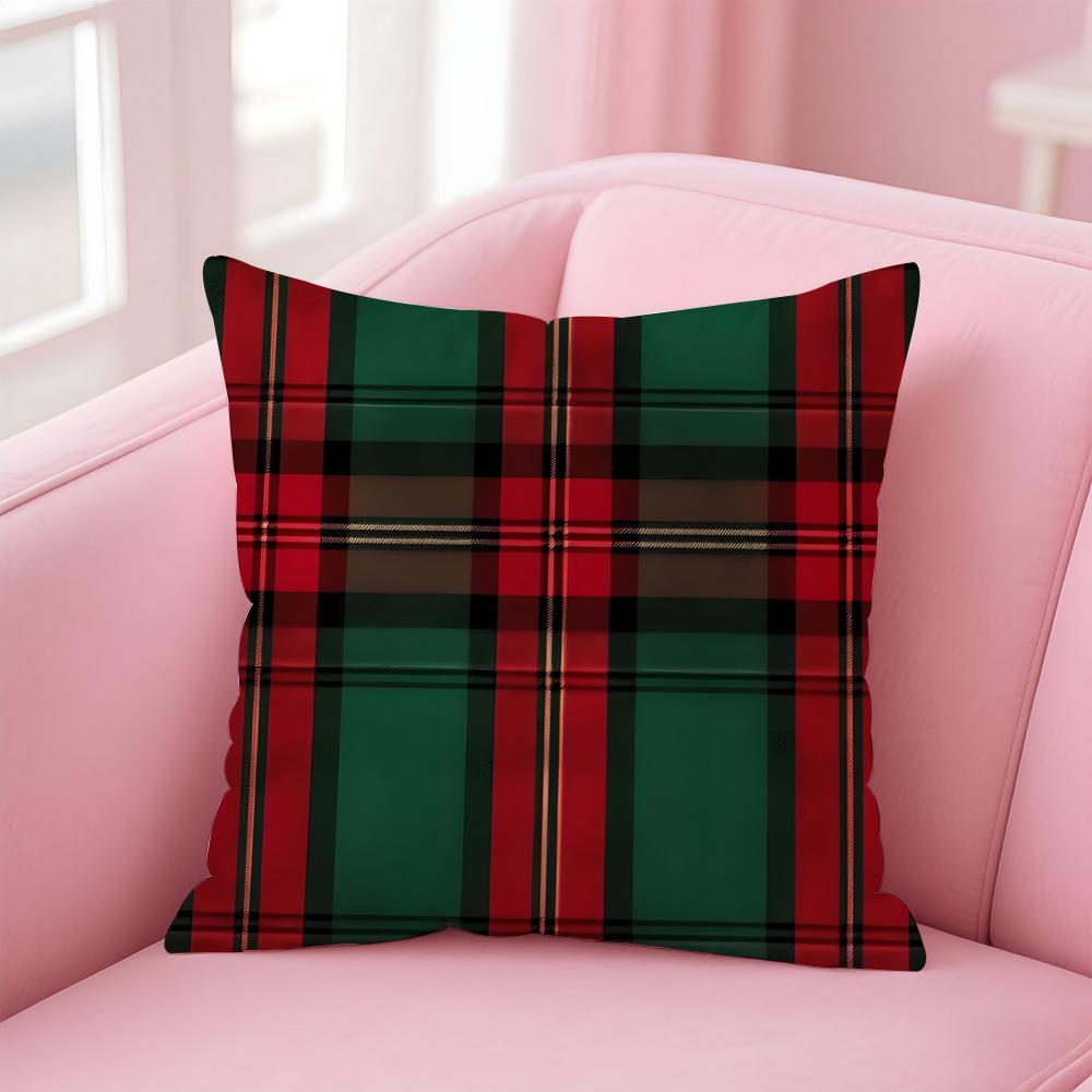 Christmas Plaid Cushion Cover Premium Comfort Reversible Pillow Cove -Two In One Design for Any Room & Car Interior