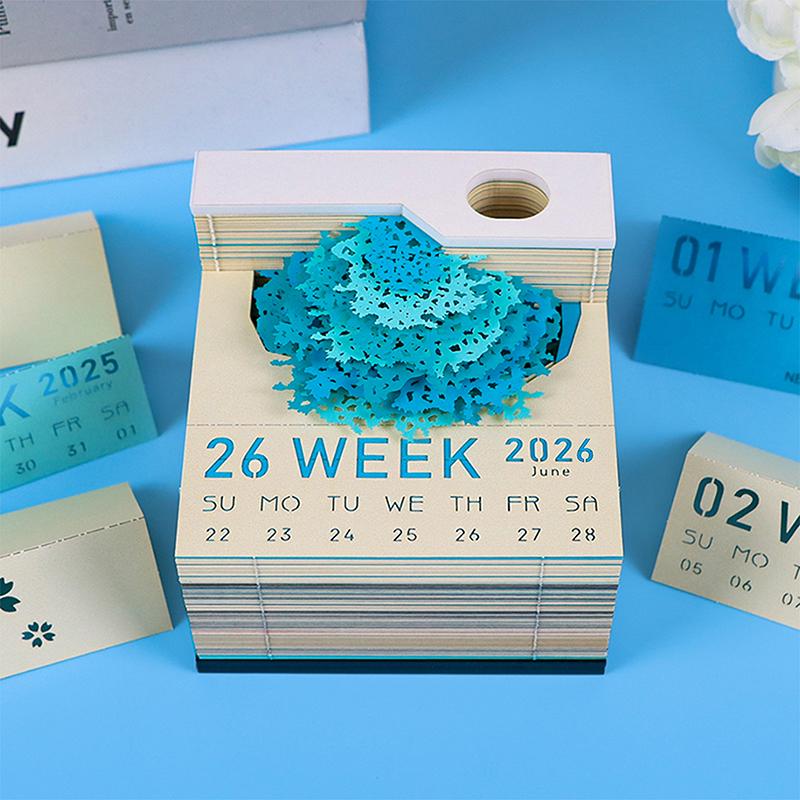 Time Piece Kalender 2026 Schreibtischkalender mit LED-Licht 3D Abreißkalender Papierschnitzkunst Notizblock Geschenk Weihnachten