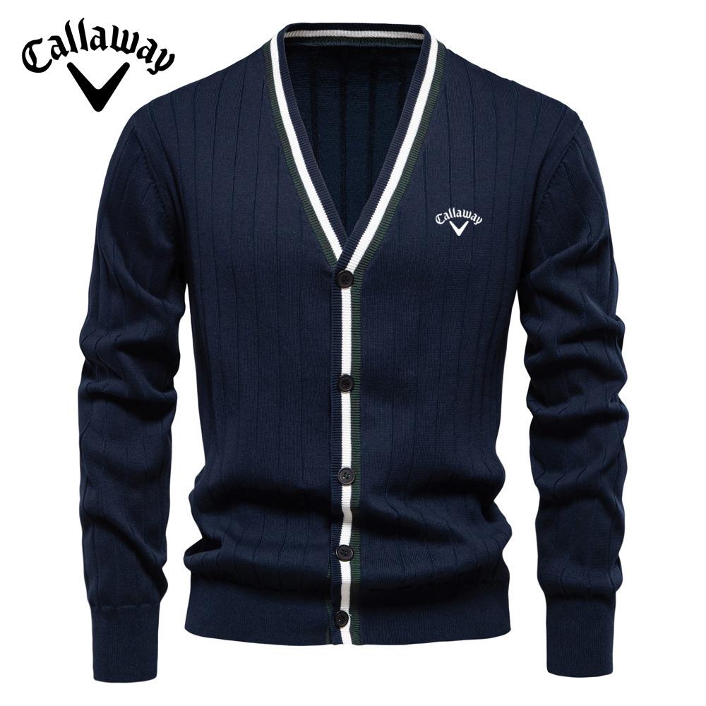Callaway 2025 Autumn/Winter Embroidered New Cardigan Men's V-neck Long Sleeved Sweater Knitted Coat