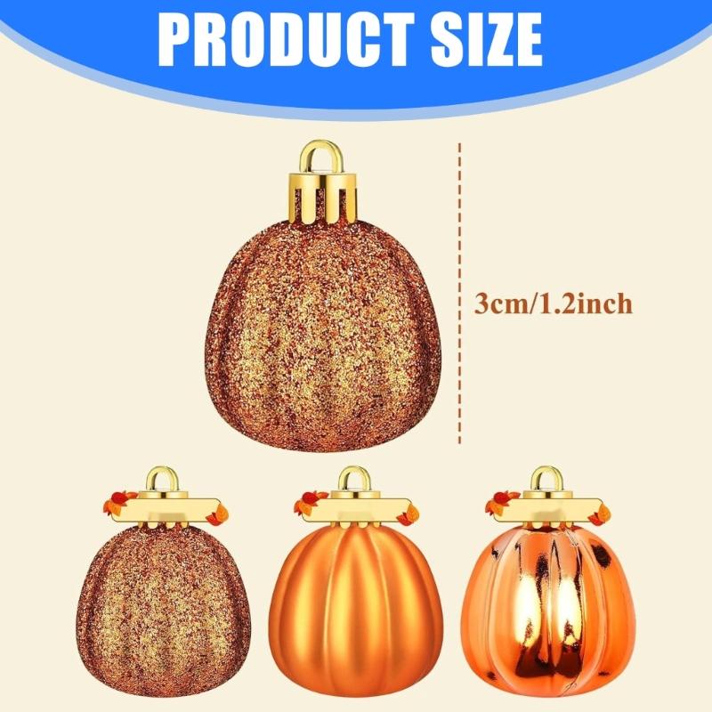 Q1FD 24 Pcs Pumpkin Ball Ornament Thanksgiving Tree Decorations Creative Fall Pumpkin Decorations For Christmas Halloween