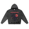 DTG Print Knitted Denim Zip-Up Hoodie Shinobi Ninja Girl Brother Print Zipper Hoodies  
