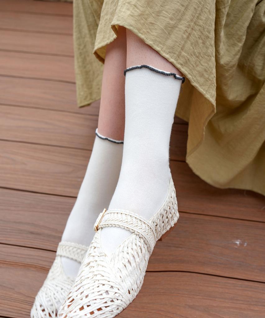PIGMENT Contrast Frill Back Ribbon Socks (Kso260161)