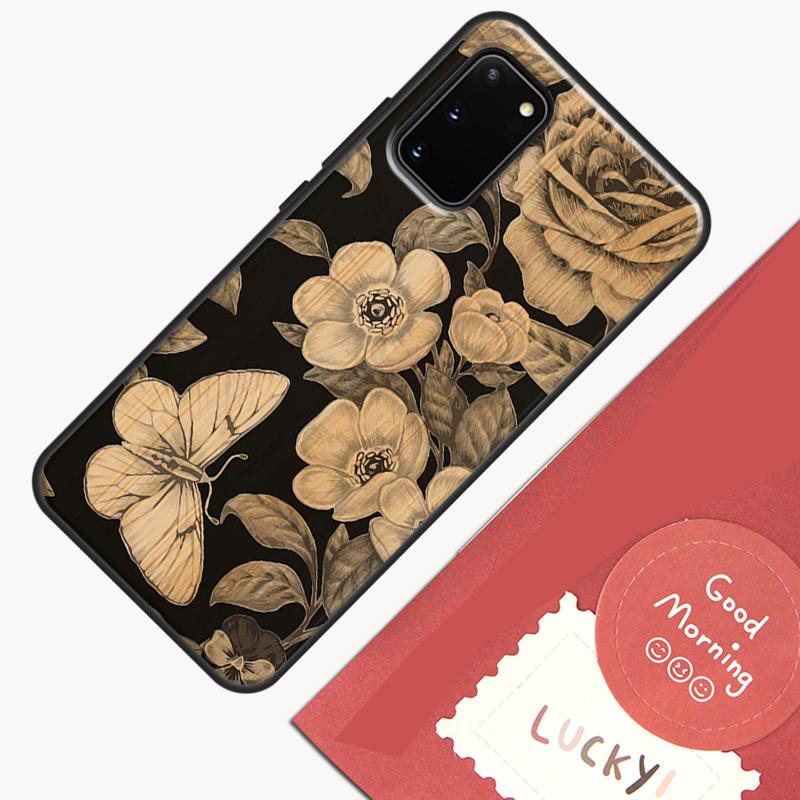 Tree Flower Bamboo Wood Phone Case For Samsung Galaxy S25 S24 S20 S21 S22 S23 Ultra S9 S10 Plus S23 FE Cover Shell
