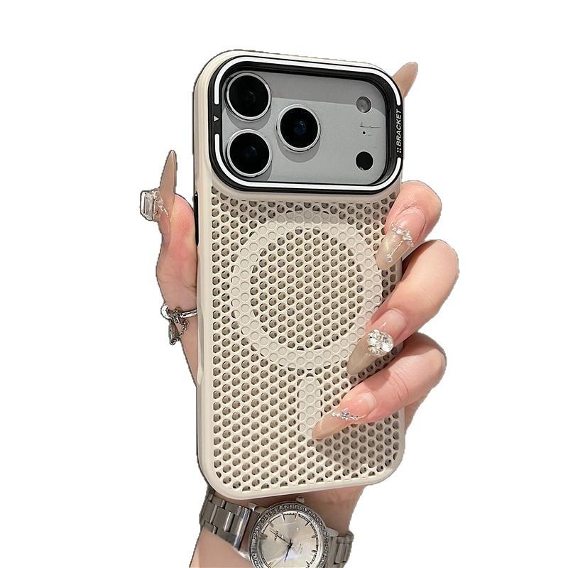 iPhone18PROMAX honeycomb mesh heat dissipation magnetic suction mobile phone case for Apple 17 lens holder protective case