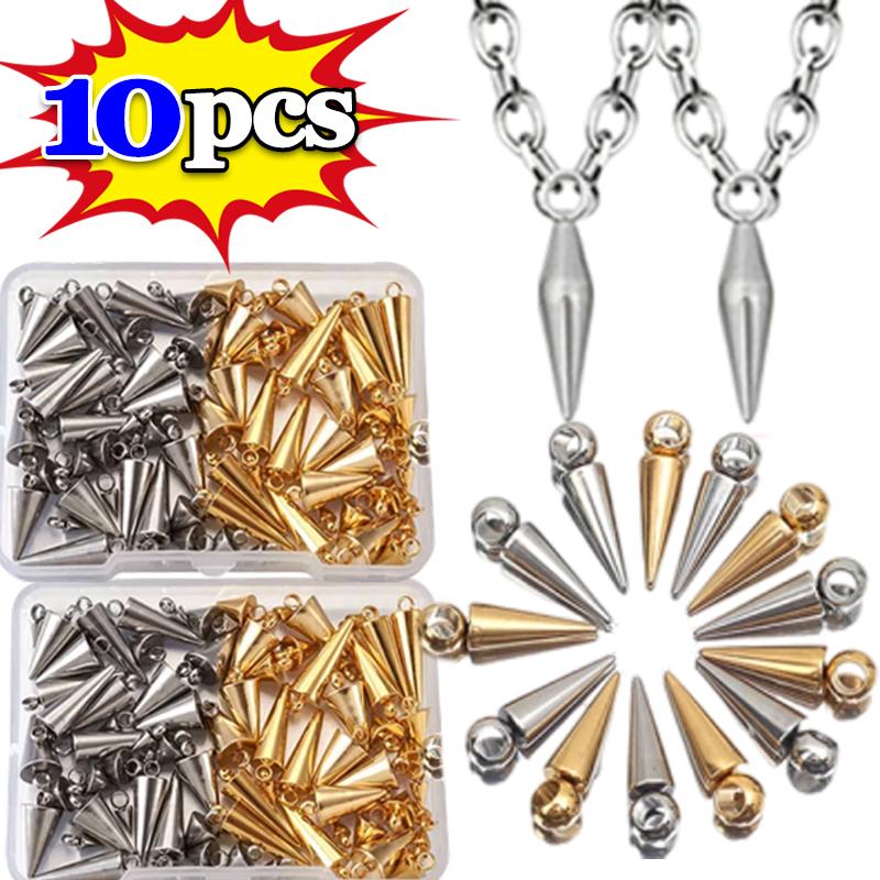 10PCS Stainless Steel Cone Charms Pendants Retro Spike Beads Charms Pendants for Women Man Hoop Earring Jewelry Making Supplies