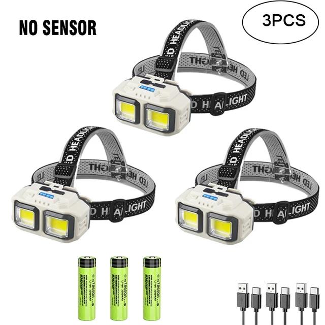 Potente linterna frontal LED recargable por USB, linterna frontal impermeable, luz para acampar, pescar y minería