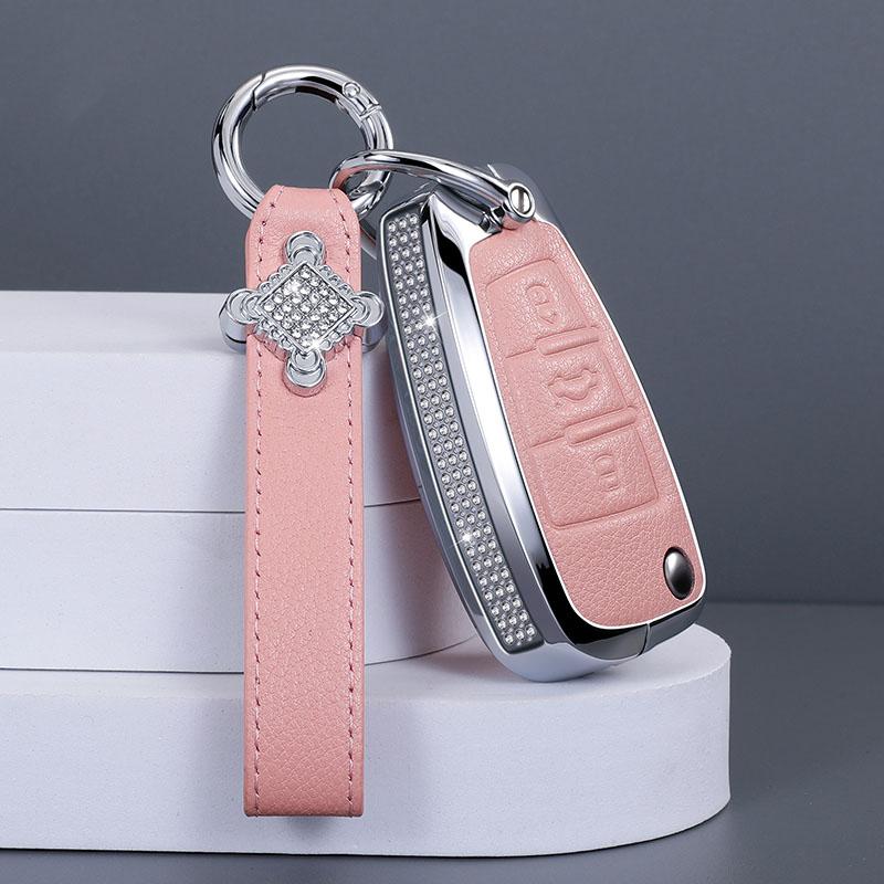 Diamonds Leather Remote Car Key Cover Case Shell for A1 Q3 Q2L Q7 A3 A6L 2008-2011 Auto Key Protector Interior Accessories