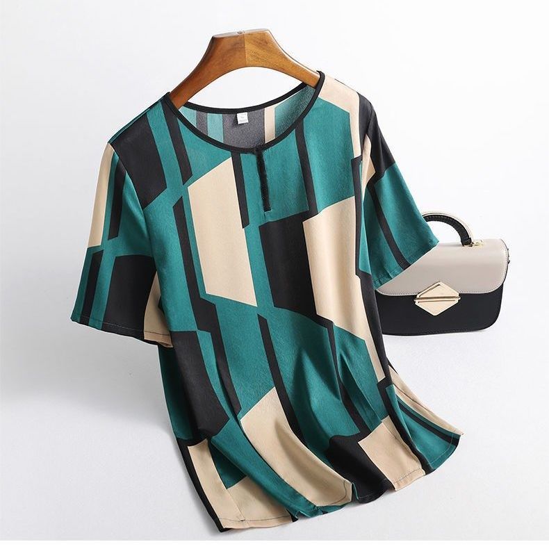 

Футболка женская одежда среднего и пожилого возраста, новый топ большого размера, свободные леггинсы с принтом, топ 4XL зелёный