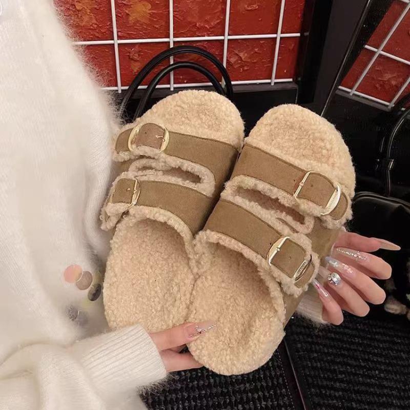 Versatile thick-bottomed fluffy slippers for women's autumn and winter new fashion and high-end outer wear non-slip Boken cotton mop