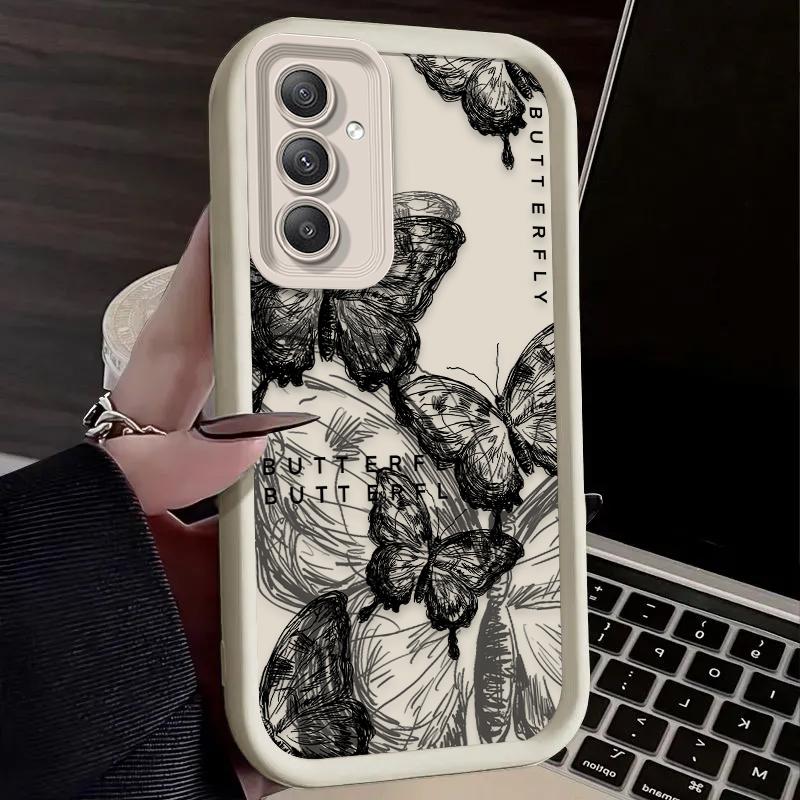INS Retro Butterfly Case for Samsung Galaxy S25 S24 S23 Ultra S22 S21 Plus FE 5G A54 A34 A14 A73 A53 A33 5G Silicone Back Cover