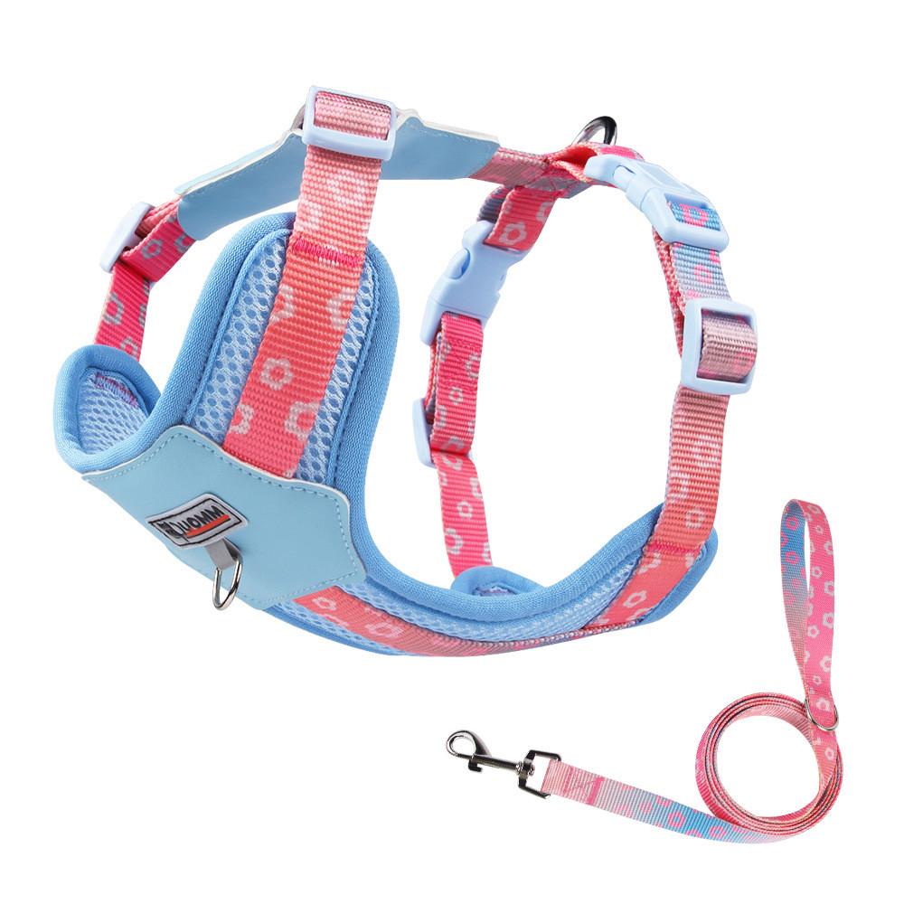 Pet Nylon Harness With Leather Back Support For Daily Walks And Easy Cleaning