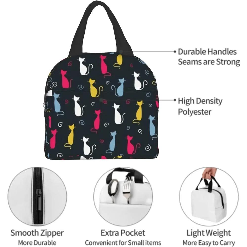Cute Color Cats Insulated Lunch Bag Funny Cat Lunch Box Cooler Thermal ReusableTote with Pocket for Women Work Picnic School