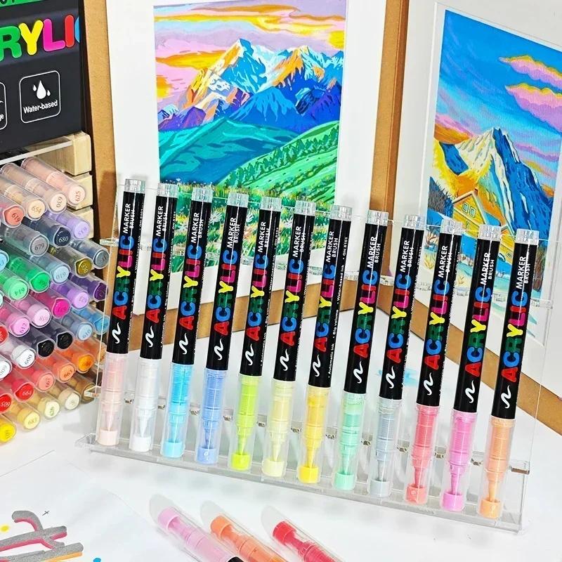 GUANGNA 168-12 Colors Acrylic Marker Pen for Rock Painting Brush Tip Paint Marker Christmas Markers Waterproof Art Supplies