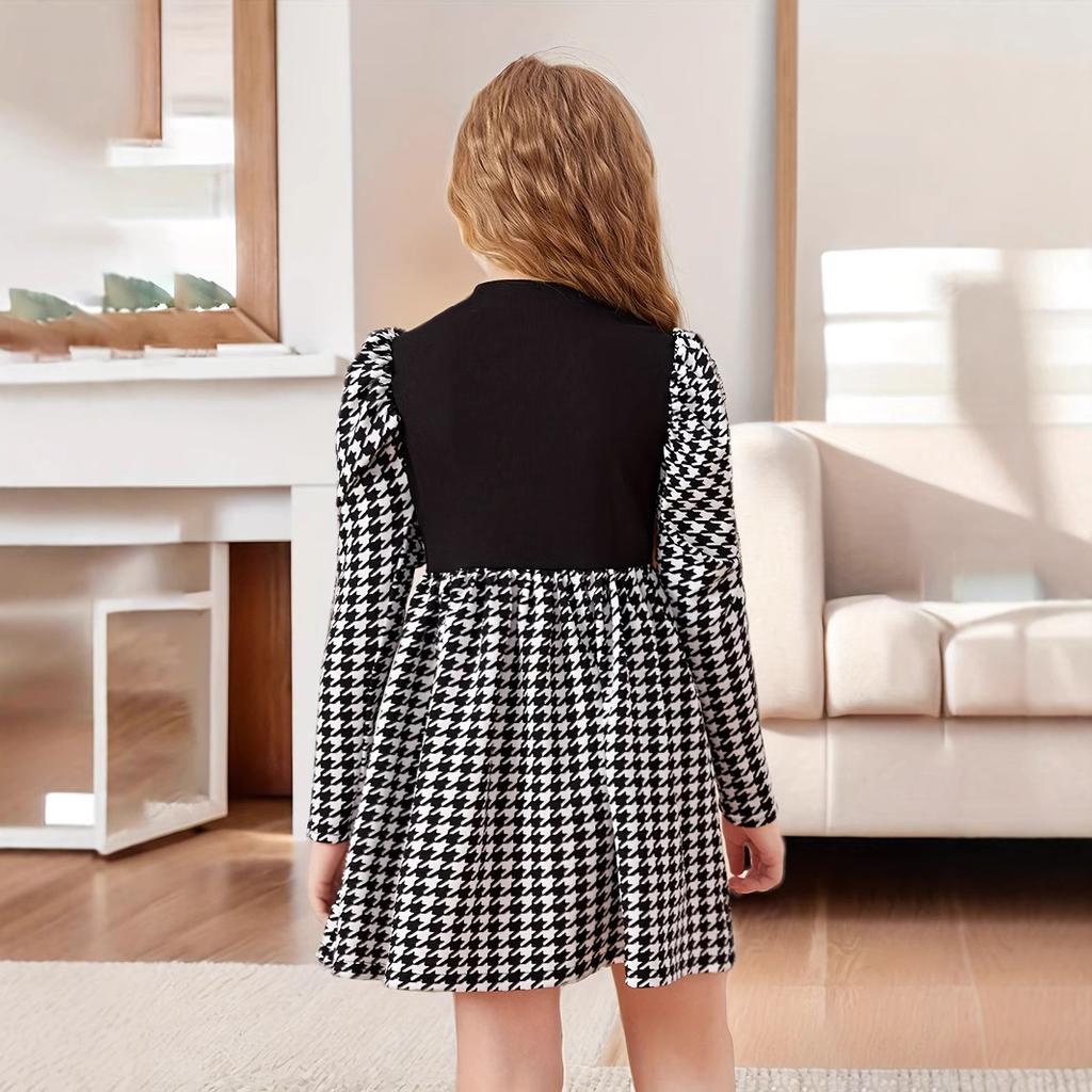 Girls' Fashionable Peacock-pattern Long-sleeved Dress for Autumn Children's Elegant Dress