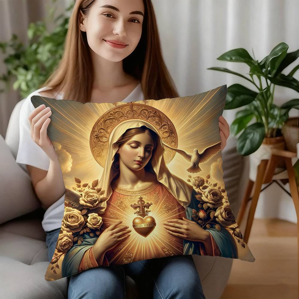 Retro V-Virgin Mary Pillow Case Plush Fabric Soft Pillowcase Double Sided Print Cushion Cover Household Gifts