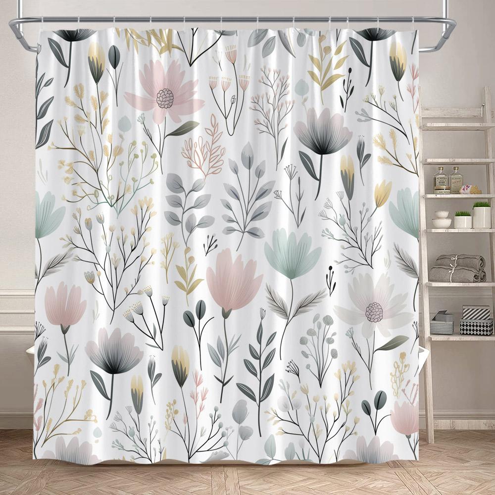 Floral Shower Curtain Watercolour Purple Lavender Flowers Butterfly Plants Leaves Bathroom Curtains Fabric Home Decor With Hooks
