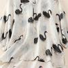 New Summer Linen Blouse Floral Pattern Loose Shirt Casual Plus Size Women White