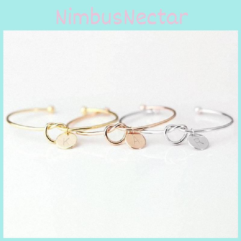 Personalized Monogram Knot Bracelet Elegant Fashion Statement Jewelry Gift For Bridesmaids In Rose Gold And Silver