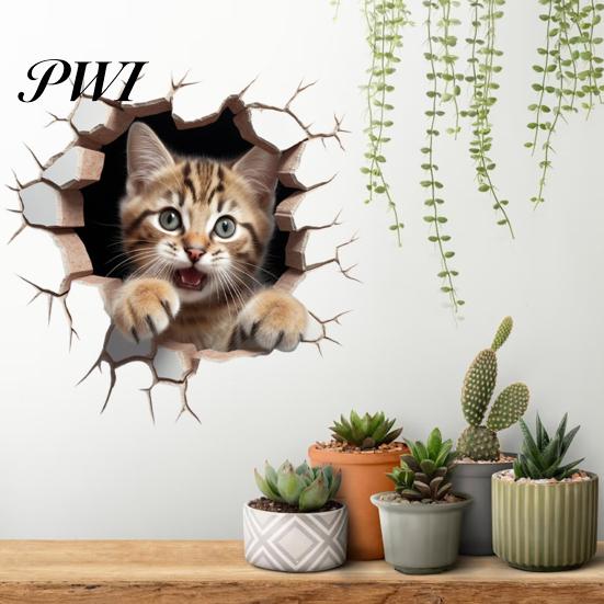 Cute Wall Decoration 2Pcs 3D Cartoon Mouse Cat Stickers Self-adhesive Nursery Decal Removable Waterproof High-Quality PVC Material Wear-resistant Easy