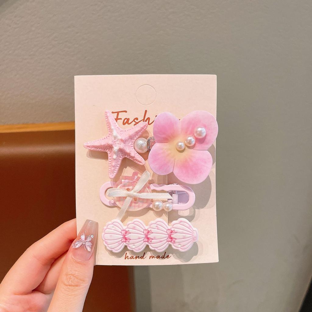 Summer Ocean Starfish Shell Hairpin Cute Children'S Hairpin Duck Beak Clip Pearl Hair Accessories Headgear Clip Girl