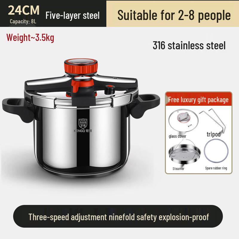 

OLOEY 8L/24cm 316 Stainless Steel Pressure Cooker