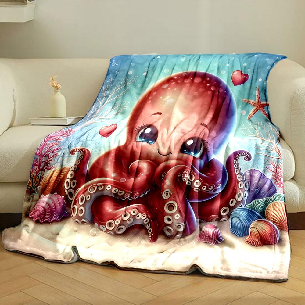 Cute Octopus with Hearts and Seashells print blanket soft and cozy perfect for the living room bed sofa or a nap,gift