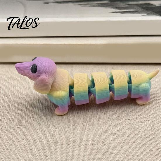 Miniature Dachshund Statue 3D Printed Figurine, Articulated Dog Fidget Toy, Puppy Collectible PLA Figurine Figure with Movable Joints, Desktop