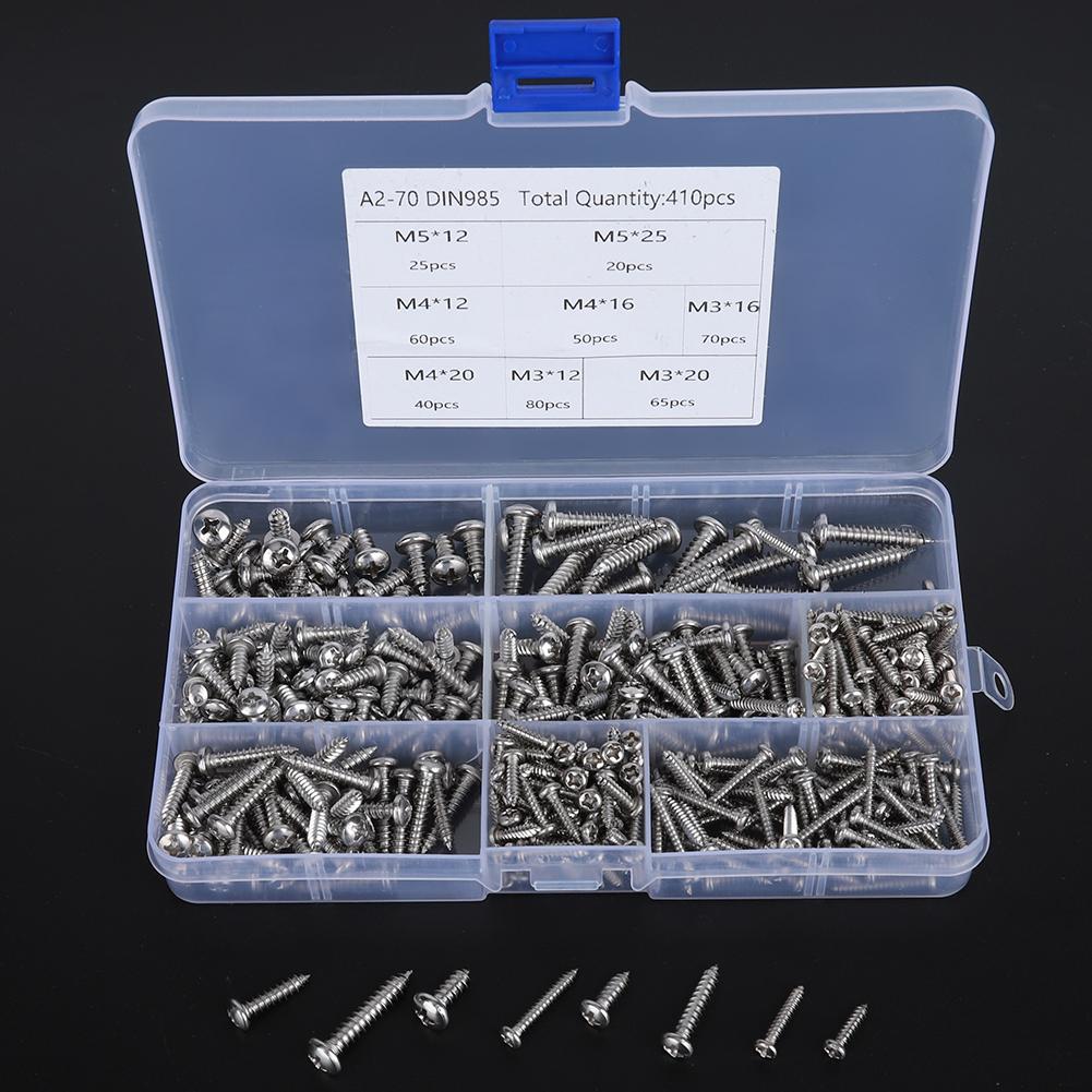 410PCs Self Tapping Screw Hardware Mixed Set Mini Power Tool Accessory Round Head M3  M4  M5