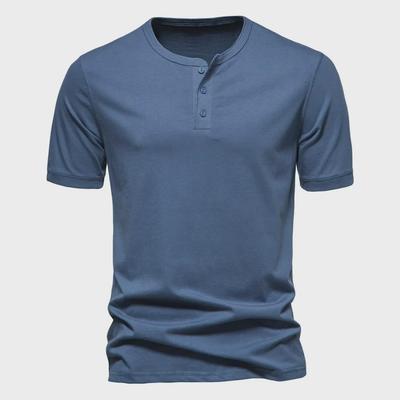 T-shirt Henley manches courtes couleur unie d'été américain pour homme - Vêtement de sport décontracté tendance