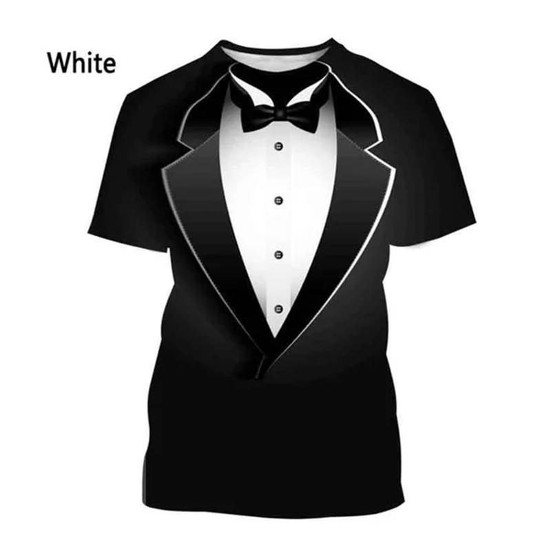 T-shirt Smoking Stampata 3D Cravatta a Papillon Vintage Completo Uomo Estate Casual Manica Corta Divertente Finto Completo Camicia Top Abbigliamento Cosplay
