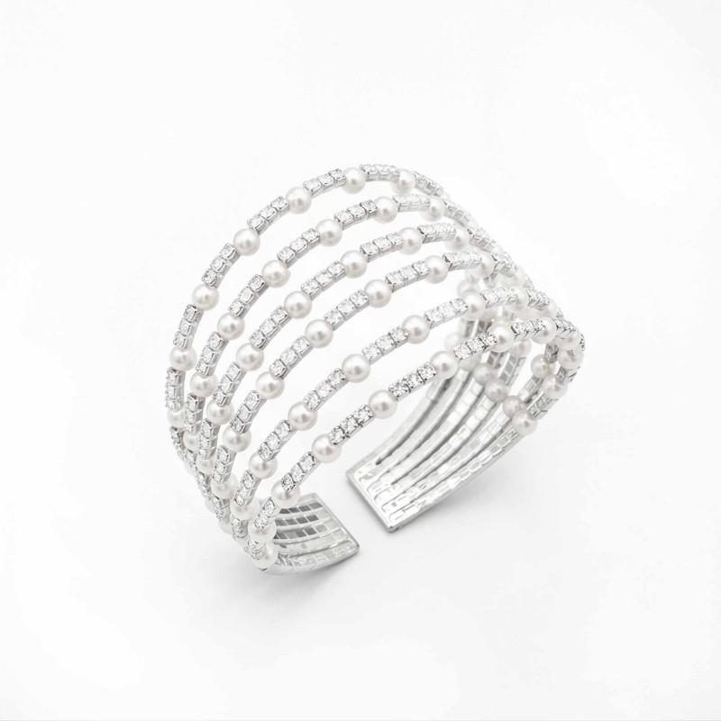 Elegant Multi-layer Pearl & Rhinestone Bangle Bracelet for Brides