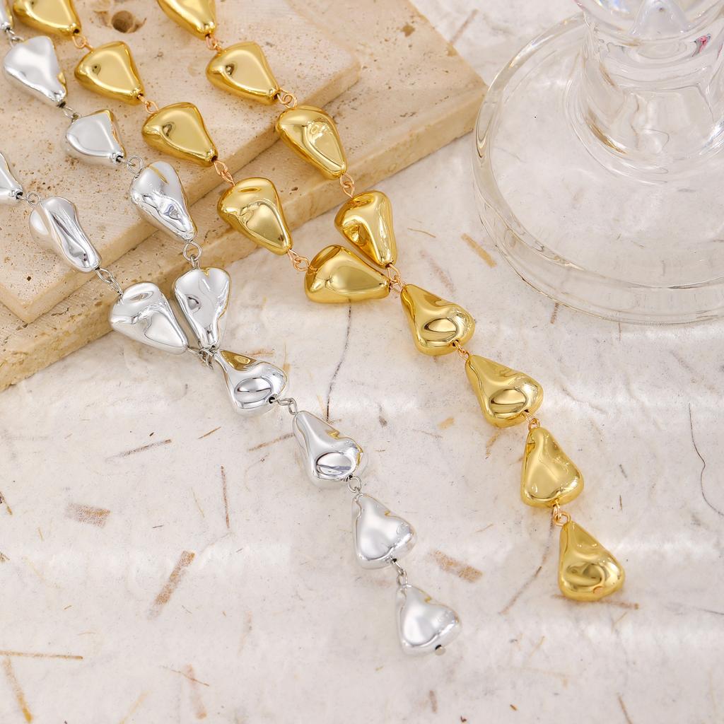 LATS Simple Y-shaped Water Droplets Shape Tassel Necklace for Women Special-shaped Irregular Long Sweater Chain Jewelry
