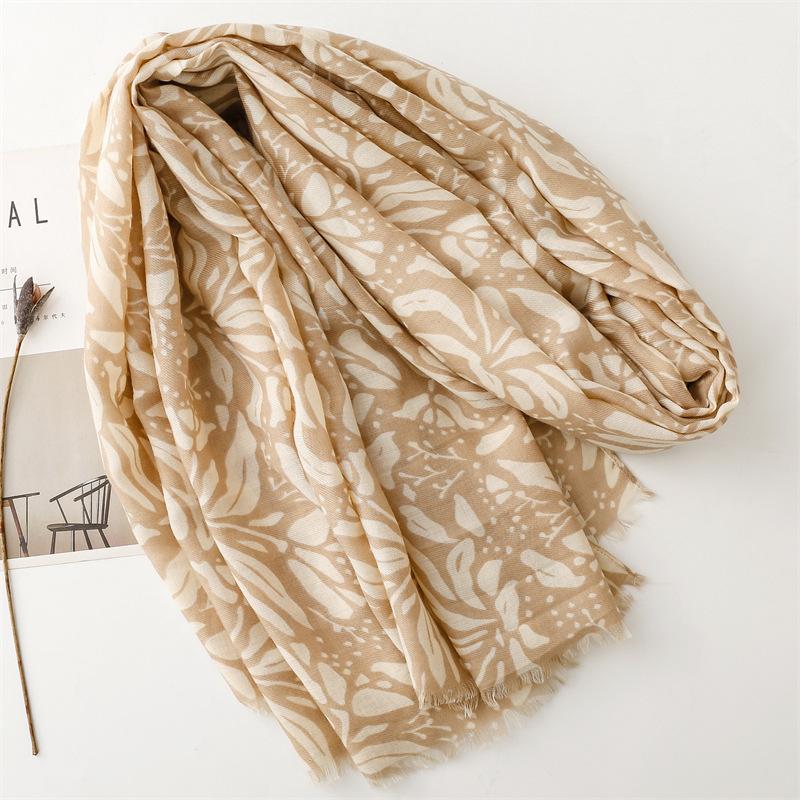 Luxury Plants Print Women Scarf Four Seasons Shawl Cotton Linen Feeling Tassel Pashmina Muslim Hijab Wrap Lady Viscose Scarf