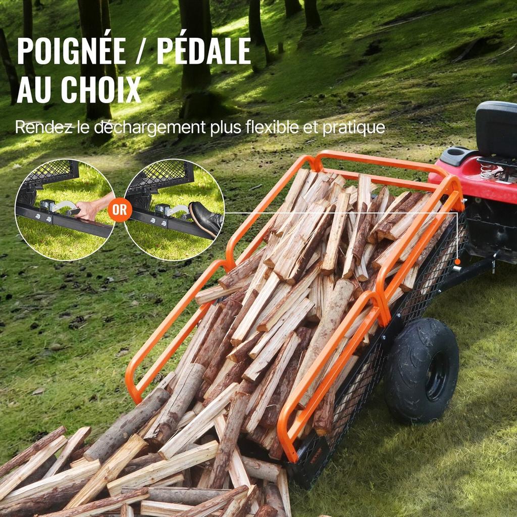 Robuuste Stalen ATV Kiepwagen, Laadvermogen 1500 Pond 15 Kubieke Voet, Trekhaak Kiepwagen Tuinwagen, met Afneembare Zijkanten en 2 Banden, voor