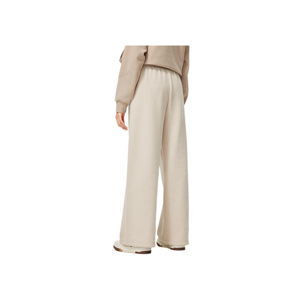 Li-Ning Comfortable Casual Solid Color Simple Loose Straight Leg Knitted Sports Pants Women bottoms Oatmeal-Gray AKLU842-1