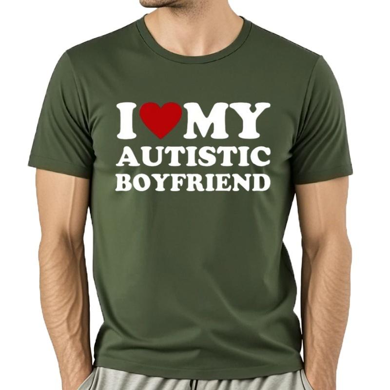 Camisetas Divertidas I Love My Autistic Boyfriend Camiseta GráFica De Moda De Verano I Red Heart My Bf Con Regalos Pa